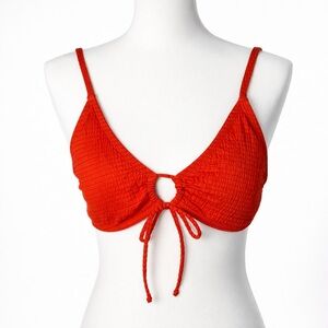 Lucky Brand Swim Red Textured Triangle Bikini Top with Removable Pads NWT D Cup